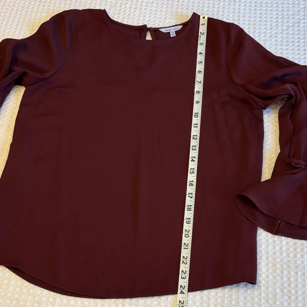 Naked Zebra M Burgundy Blouse Wine Red Round Jewel Neck Long Ruffle Sleeves - Image 12