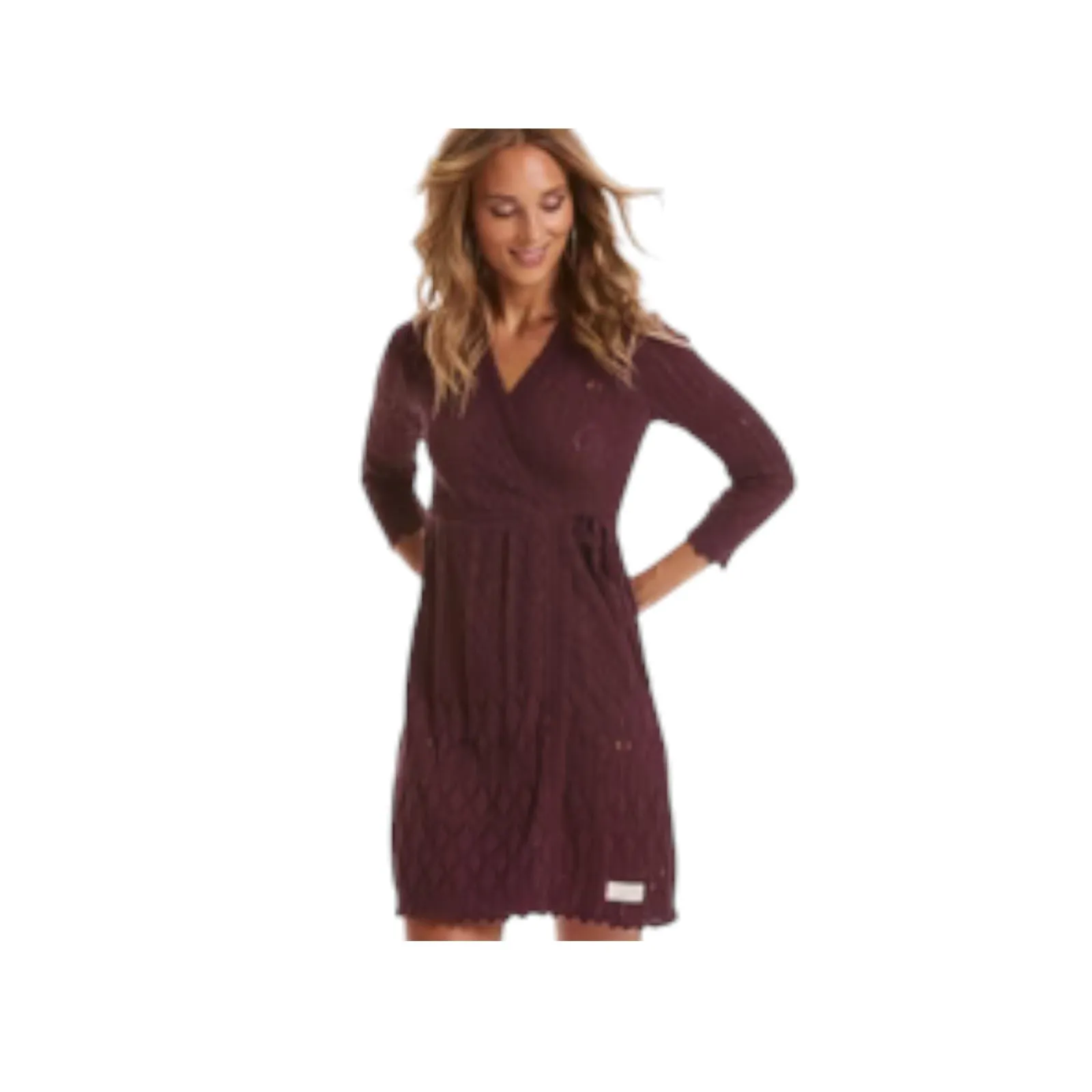 Odd Molly Purple Long Sleeve Crochet Lace Butterfly Eyelet Mini Wrap Dress 0 - Image 9
