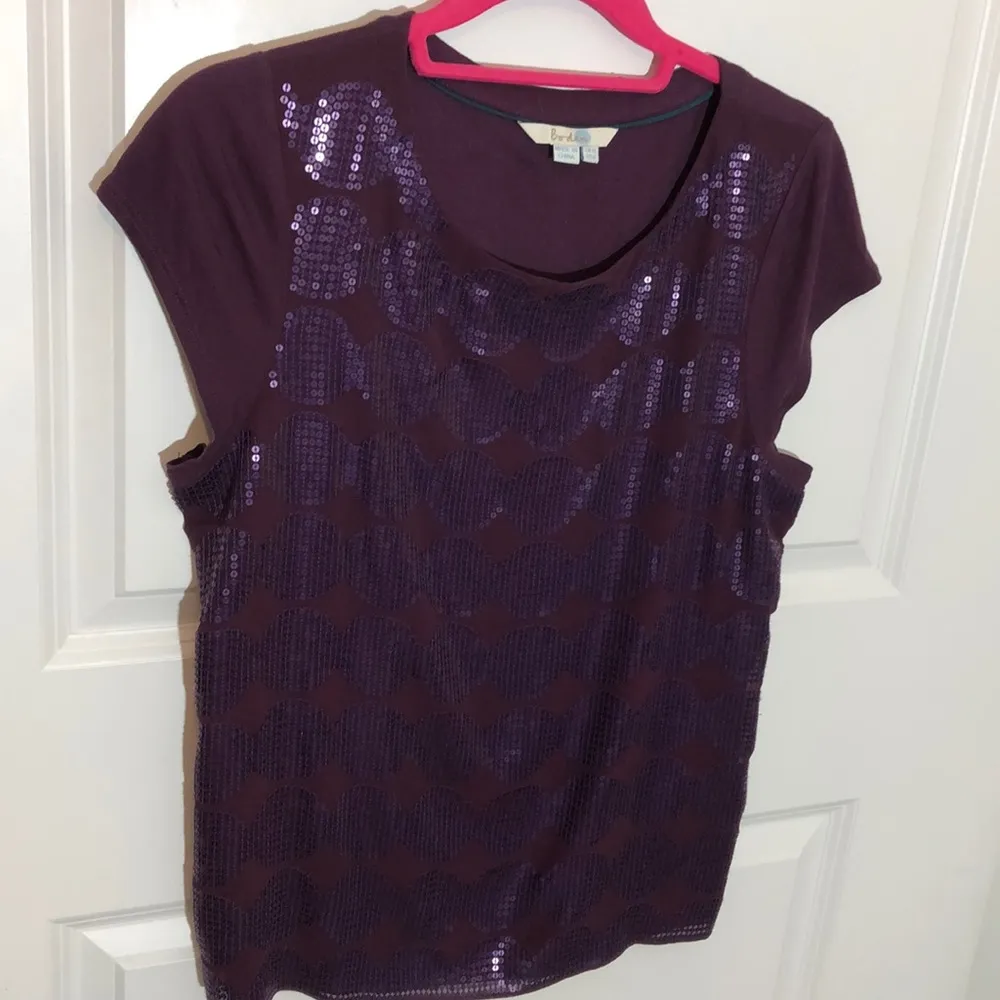 Boden Plum Jersey Knit Sequins Top 10 Purple - Image 2
