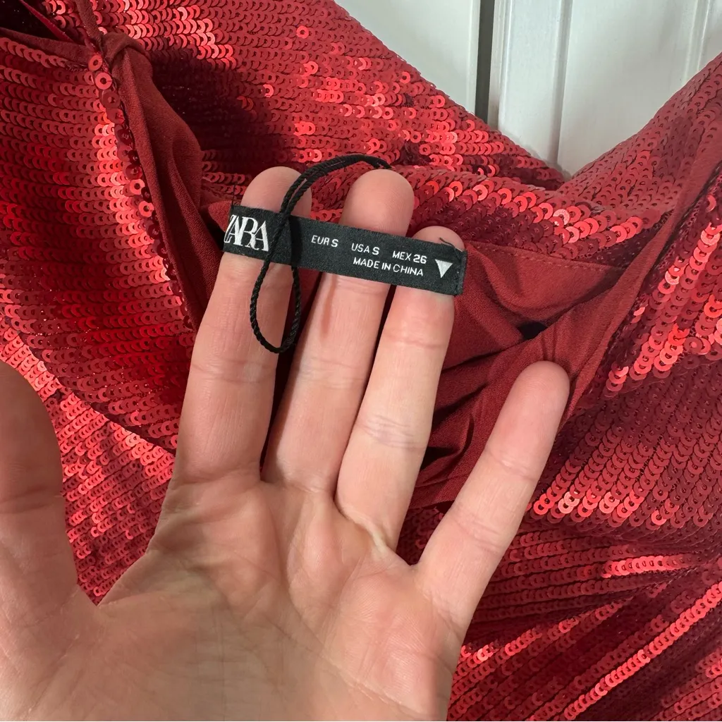 Zara Blogger Favorite Red Sequin Dress size small Valentine’s Day sexy fun party - Image 6