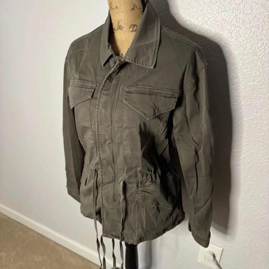 Hudson Cotton Utility Military Jacket Brown Women sz XS Full Zip Pockets Stretch - Image 2