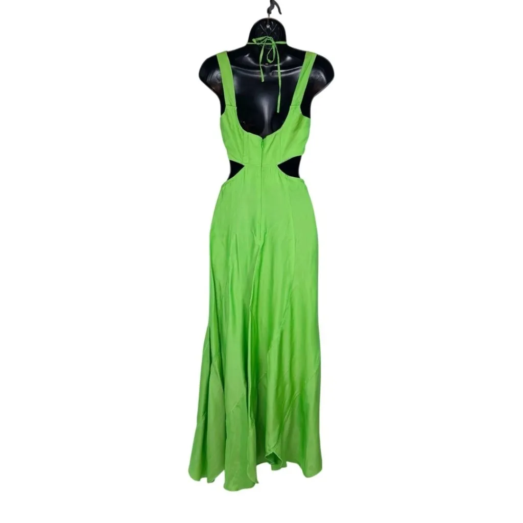 Cult Gaia Eileen Dress XS Green Silk Rayon Side Cutout Back Zip Revolve - Image 11