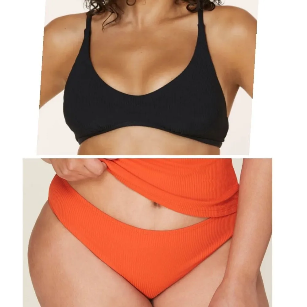 Andie Bikini Set Valencia Top Bikini Bottom Ribbed Black Orange size M NWT - Image 3