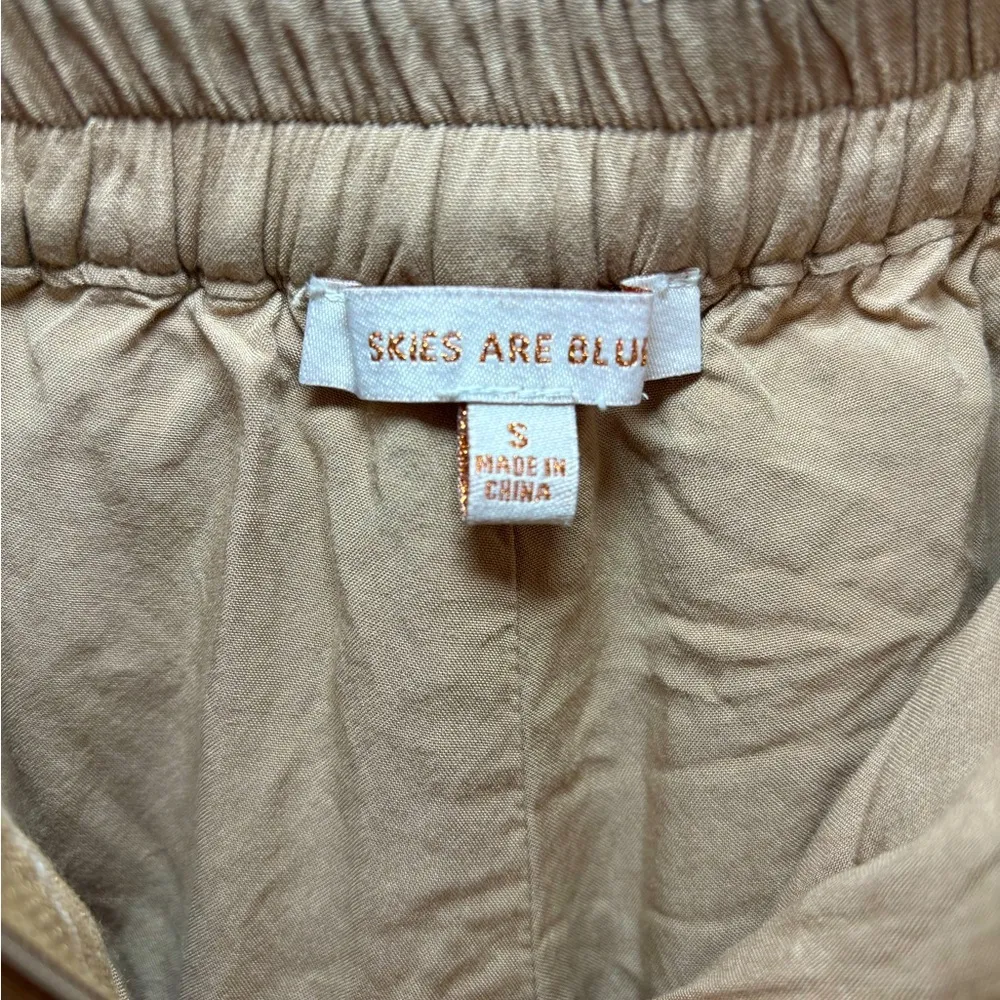 Skies Are‎ Blue Small Tan Linen Cropped High Rise Pin Striped Pants 73976 Latte - Image 9