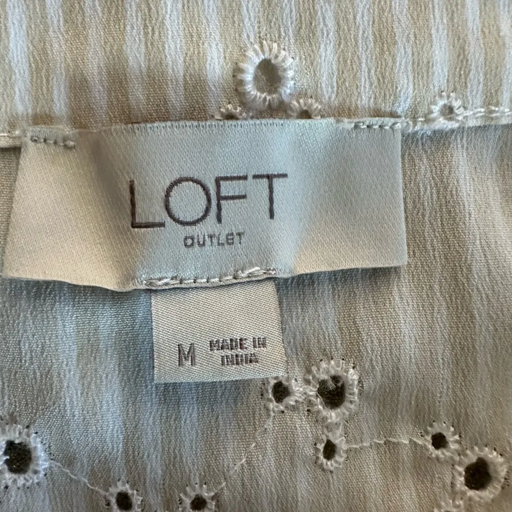 Loft Smocked Shoulder Pale Yellow Eyelet Women's Blouse (641) - Image 10