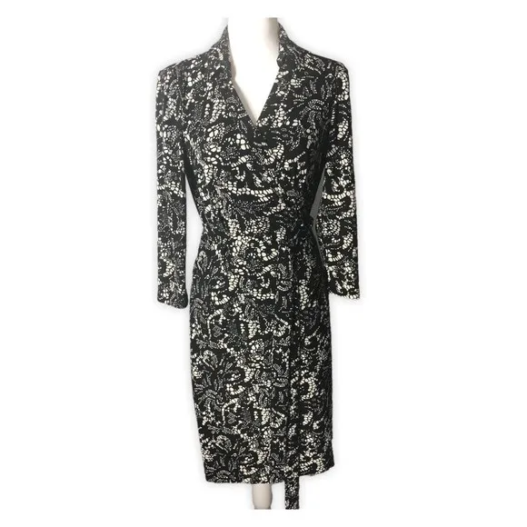 Nine West Floral Print 3/4 Sleeve Wrap Knee Length Dress - Image 31