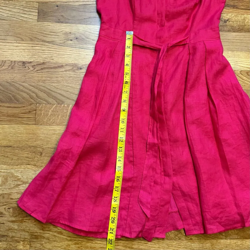 HD in Paris Anthropologie Women 0 Pink Linen Collared A-line Paneled Shirt Dress - Image 7