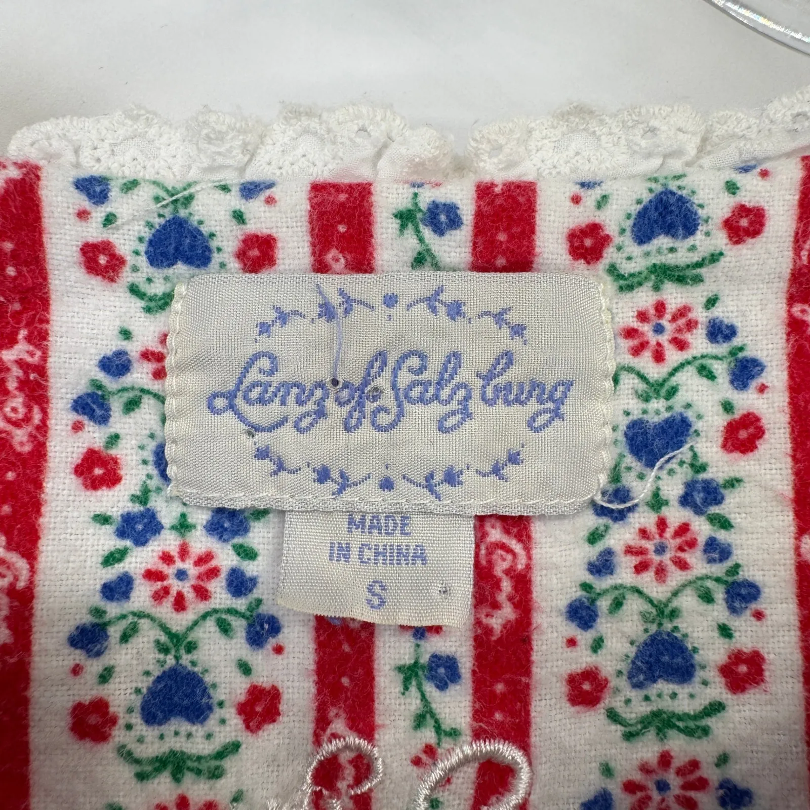 Vintage Lanz of Salzburg Flannel Nightgown Womens Small White Cotton Floral - Image 4