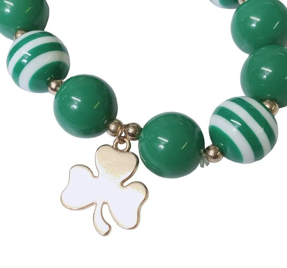 Green Stripe Clover Leaf St. Patrick Elastic Bracelet - Image 2
