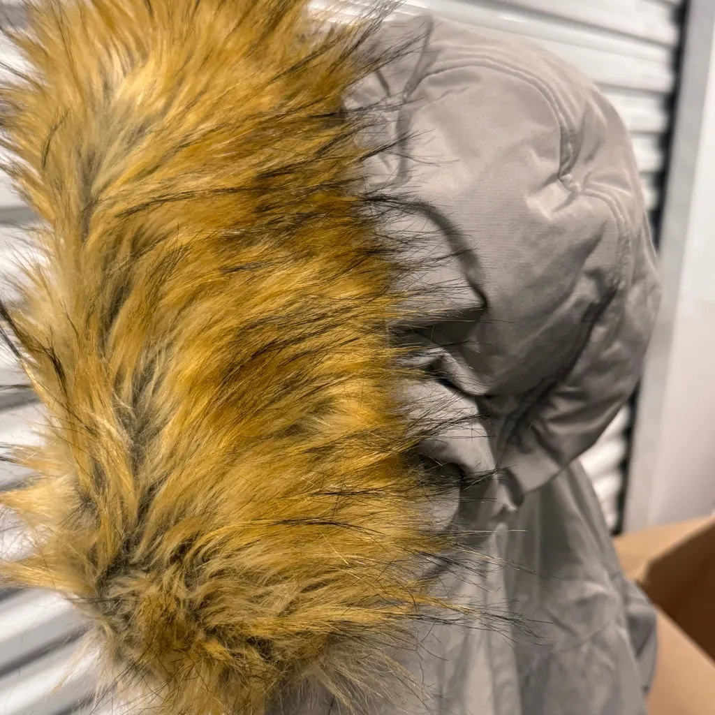 Vintage Woman Within Gray Puffer Down Jacket with Faux Fur Hood 18/20 - Image 8