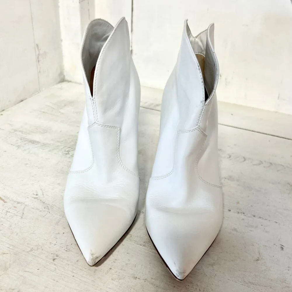 Gianvito Rossi Mable Leather Pointed Toe Western Ankle Boots White Women's 36.5 - Image 4
