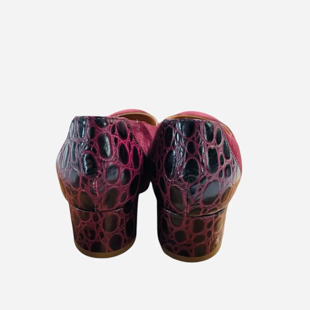 J. Crew Suede Pumps with Stamped Croc Heel Vintage Cabernet Red G8170 size 8 - Image 4