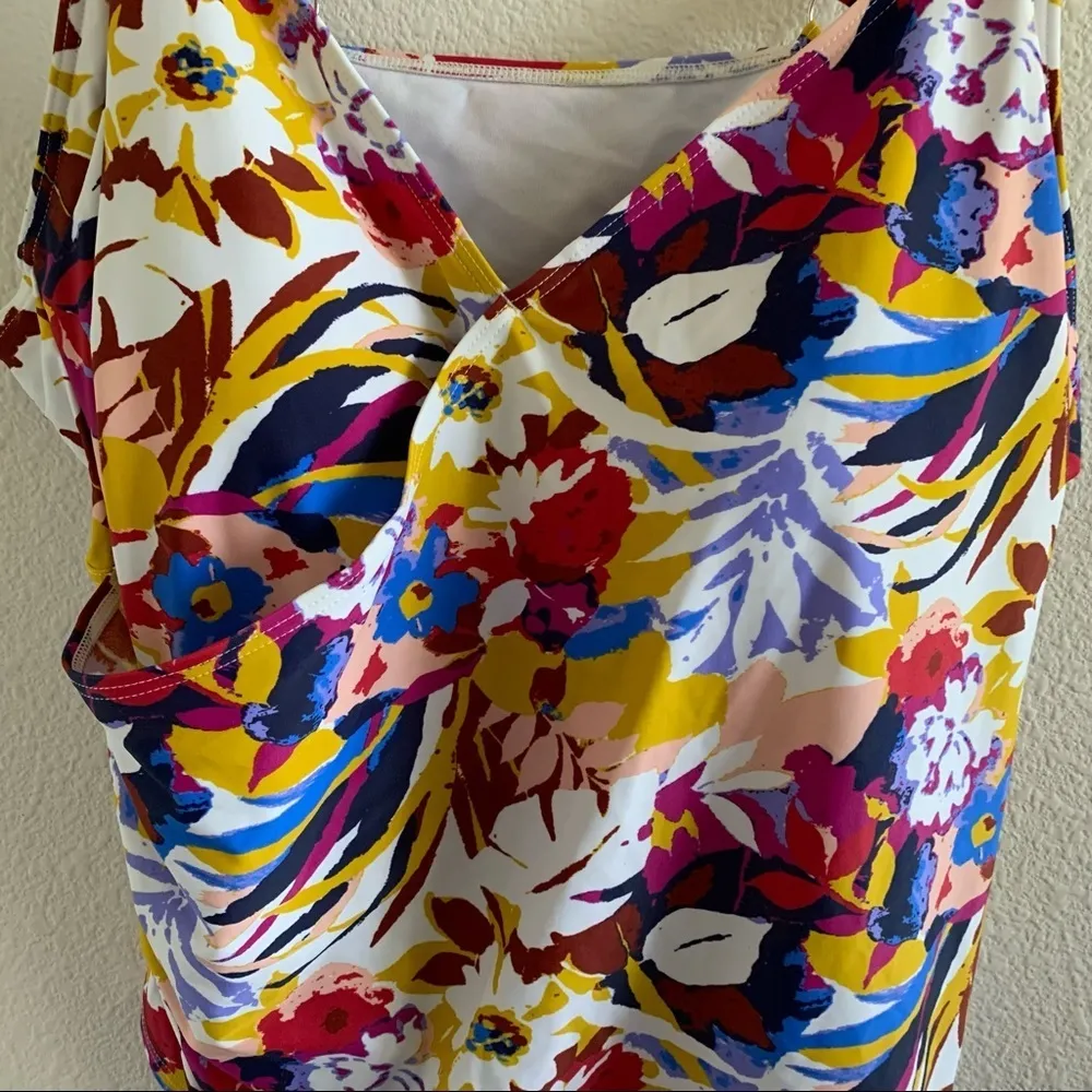 Jams World Hula Moon Floral Tankini High Neck Halter Built In Bra Modest 4X - Image 4