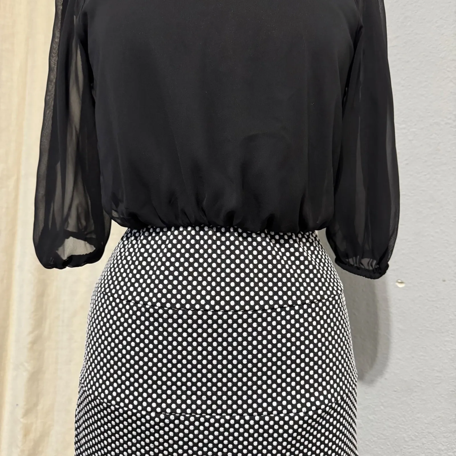 ENFOCUS Petite Black White Polka Dot Sheath 1/2 Sleeve Short Office Dress 4P - Image 3