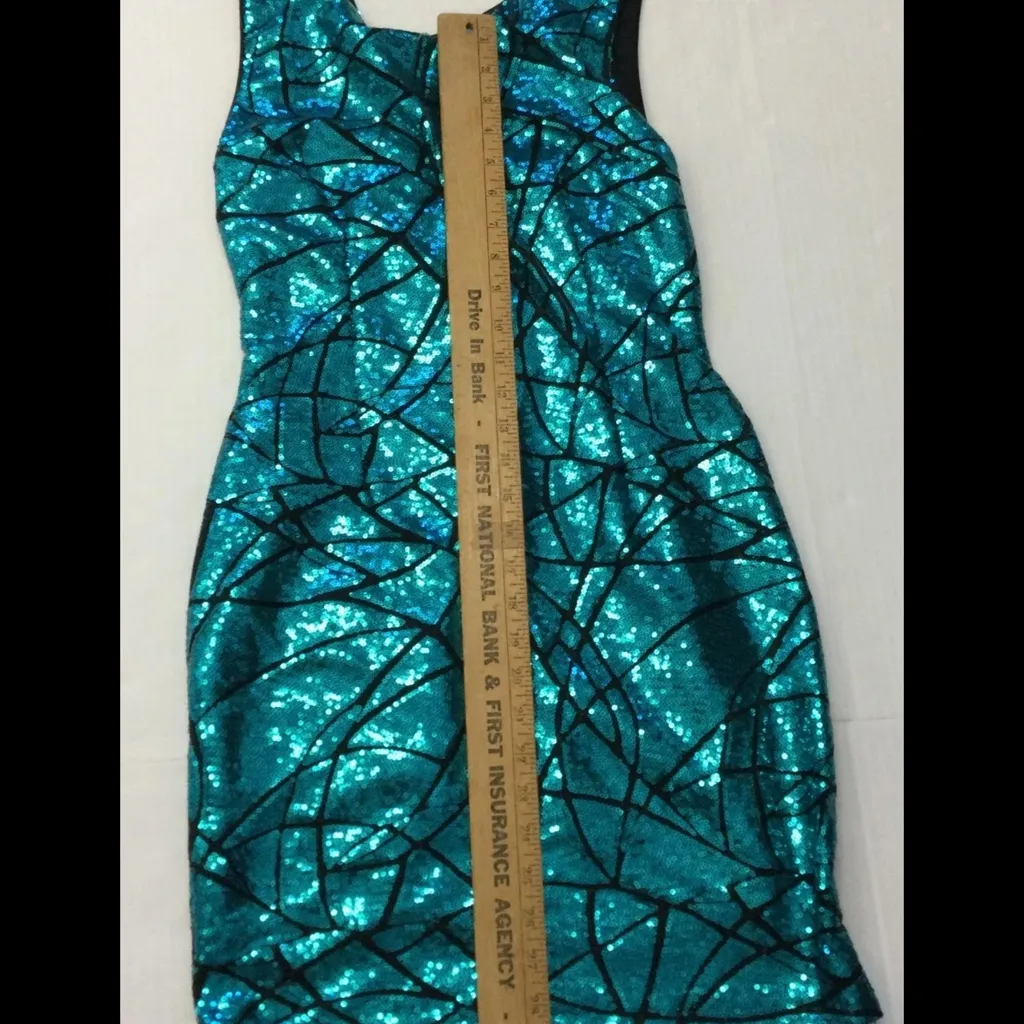 Forever 21 Teal Sequin Bodycon‎ Mini Dress Sm Sparkly Cocktail Party Club Prom - Image 8