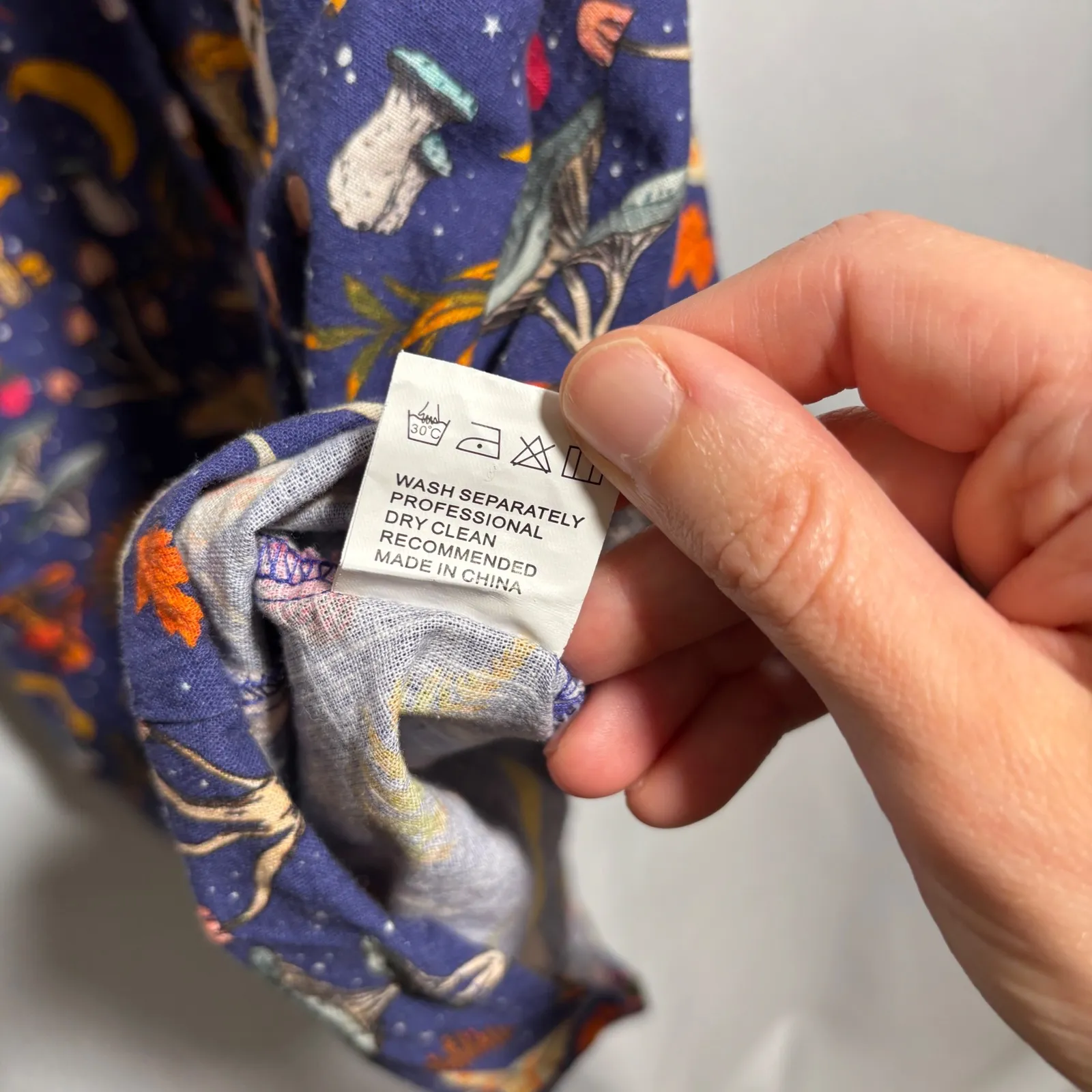 SM Wardrobe Blue Mushroom Moon Moth Novelty Print Button Up Shirt Dress Woodsy L Size L - Image 5