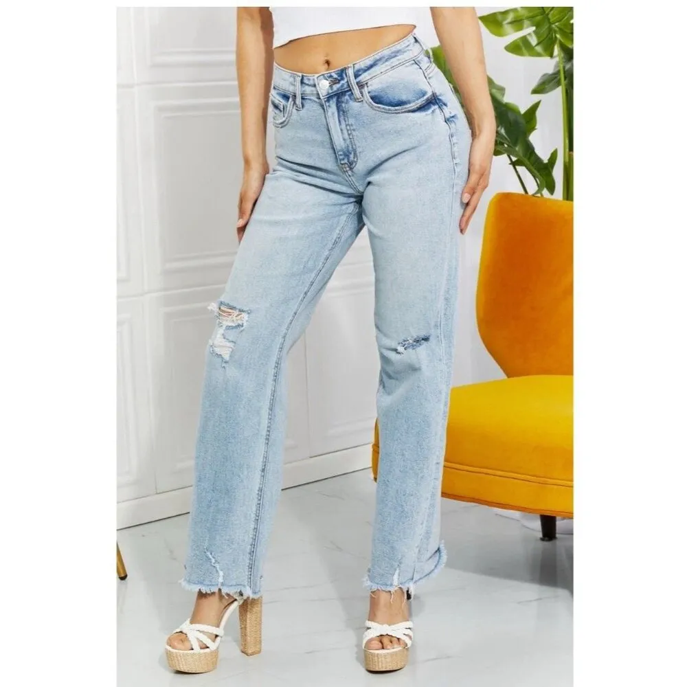 Lovervet LA High Waist Distressed Straight Cut 90's Dad Jeans‎ Women’s Size 24 Blue - Image 4