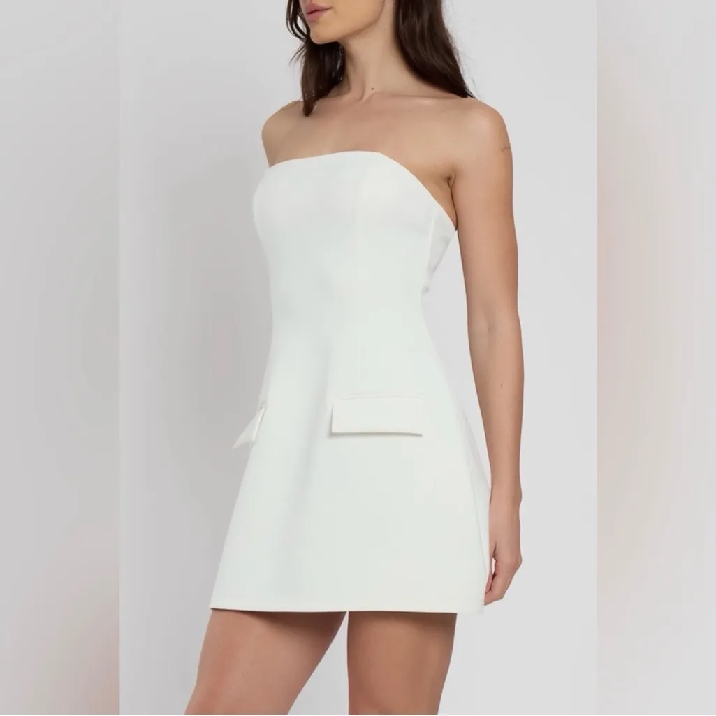 Heiress Beverly Hills Strapless A Line Pocket Mini Dress White XL Bridal Chic - Image 3