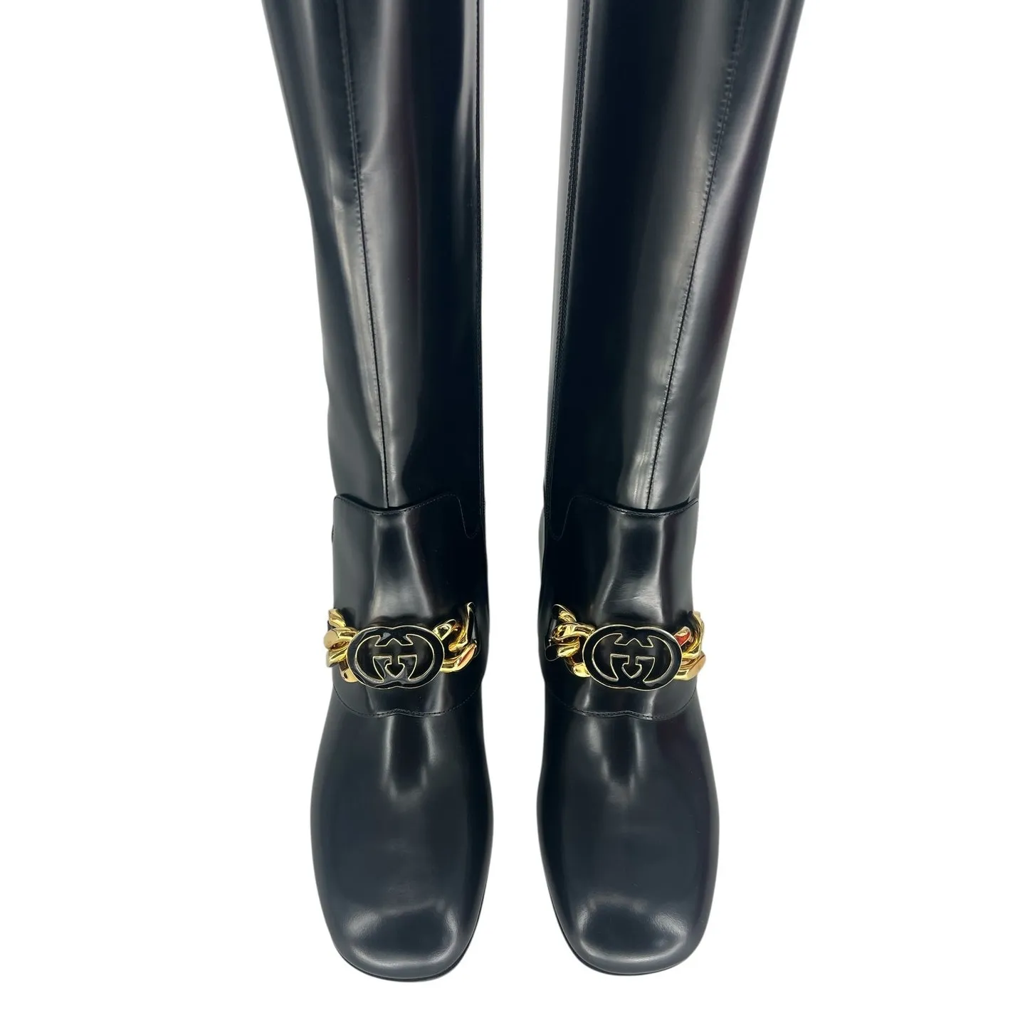 Gucci Interlocking GG Chain Patent Leather Knee Boots - Image 11