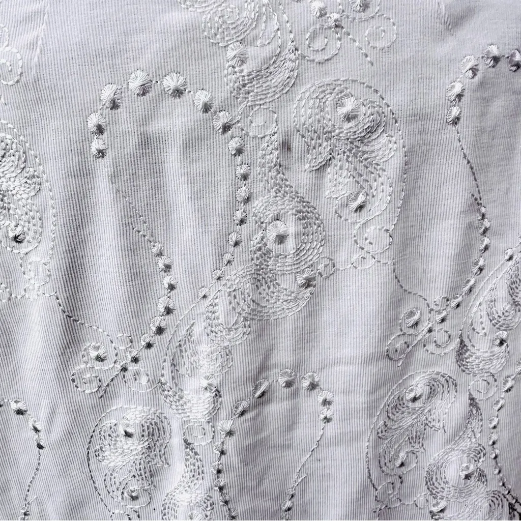 An Ren New York Creamy White corduroy Embroidered Vintage Coat Size L - Image 13