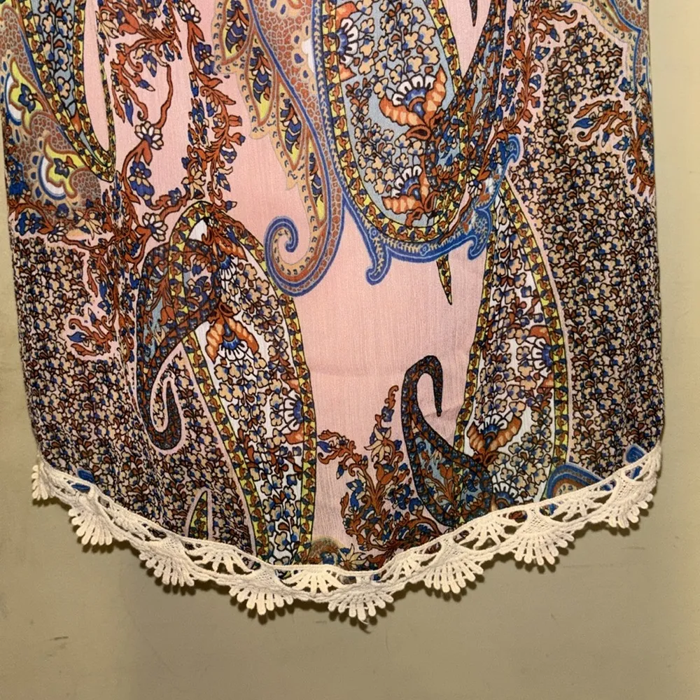 LOVE, FIRE STRAPLESS PINK PAISLEY MAXI DRESS ELASTIC TOP PEEP HOLE ON BACK CUTE - Image 6