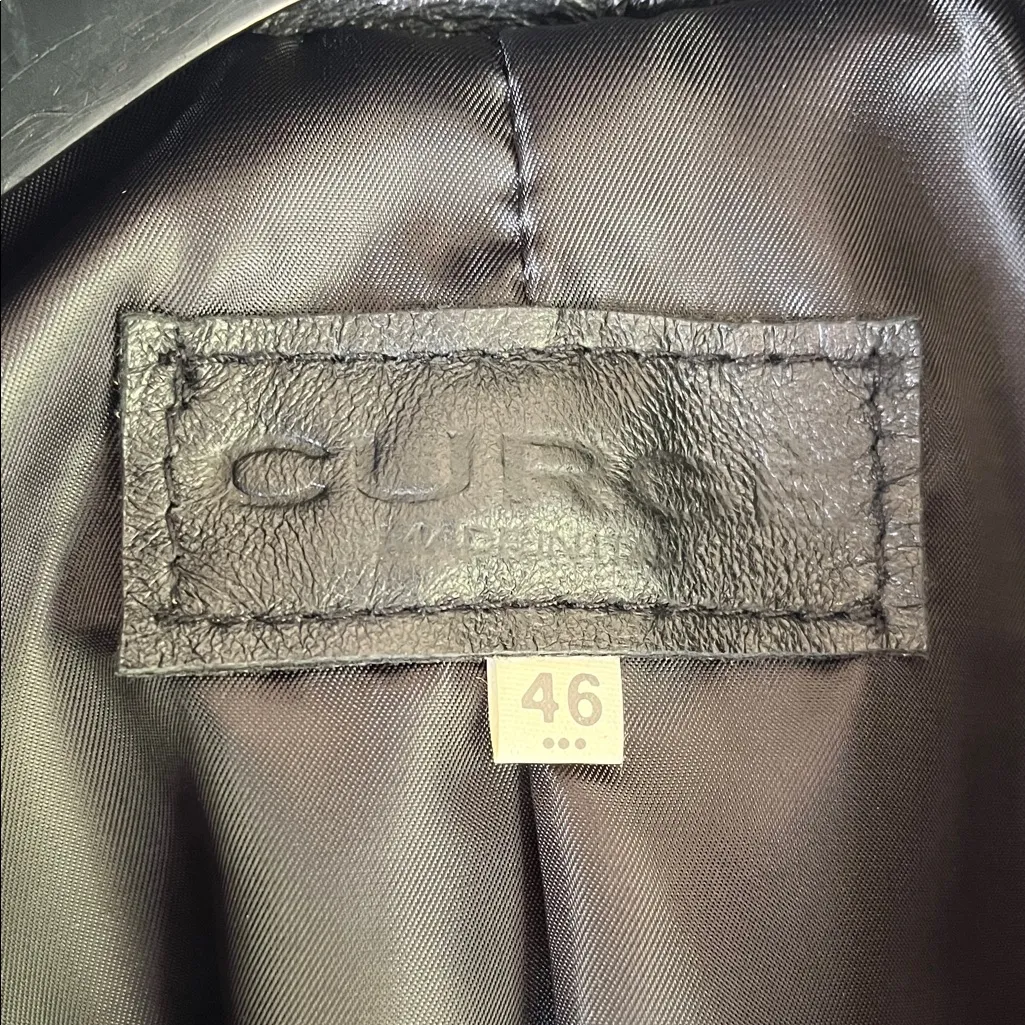 Italian Black Leather Zip Up Jacket Made by CURGÈ Woman size Large or EU 46‎ NWT - Image 4