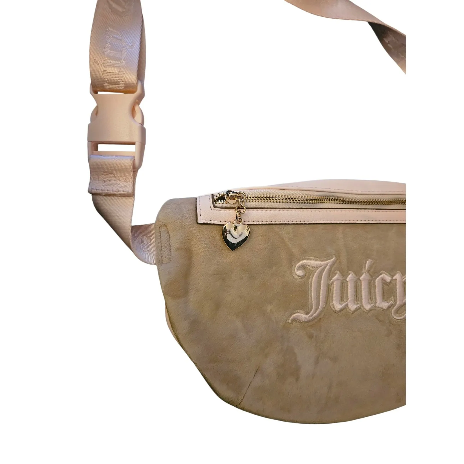 Juicy Couture Tan Velour Waist Bag‎ Fanny Pack Logo Embroidery Vintage Y2K - Image 3