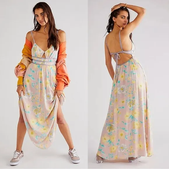 Free People Wisteria Maxi Dress Light Combo Size Small Summer Pastel Retro 70s - Image 1