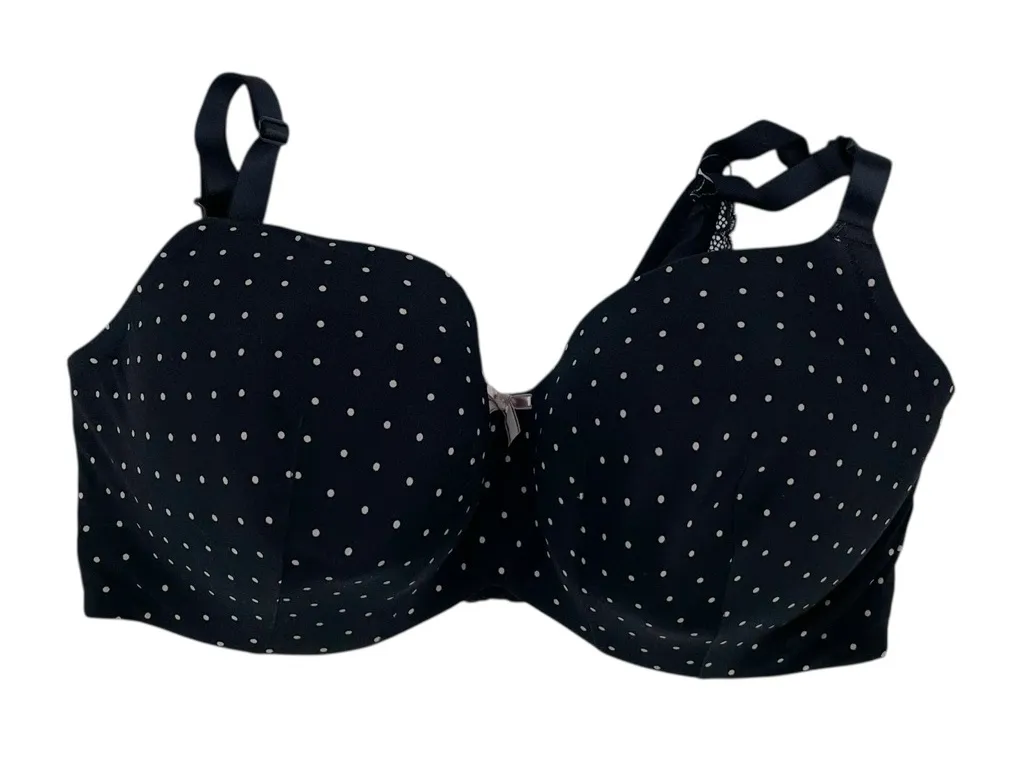 Cacique Lightly Lined Balconette Bra Women's Size 42F Black Polka Dot Underwire - Image 1