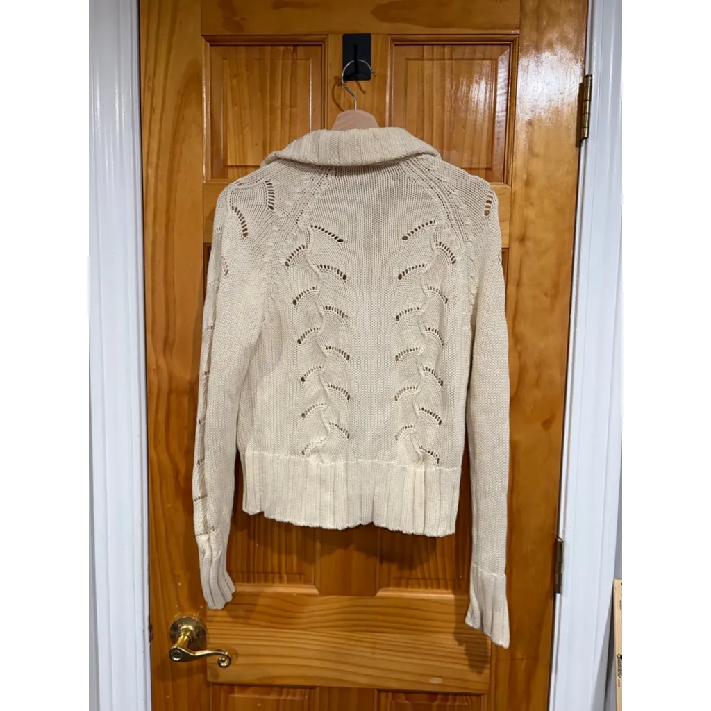 Lily McNeal Cream Chunky Knit Button Sweater Jacket L 100% Cotton Cozy Preppy Size L - Image 5