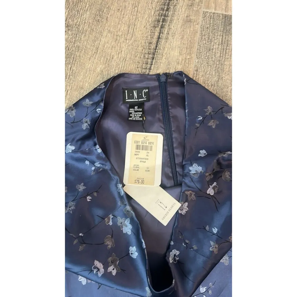 INC International Concepts 100% Silk BLUE Floral 12 Skirt LIGHTWEIGHT NWT #39 - Image 2