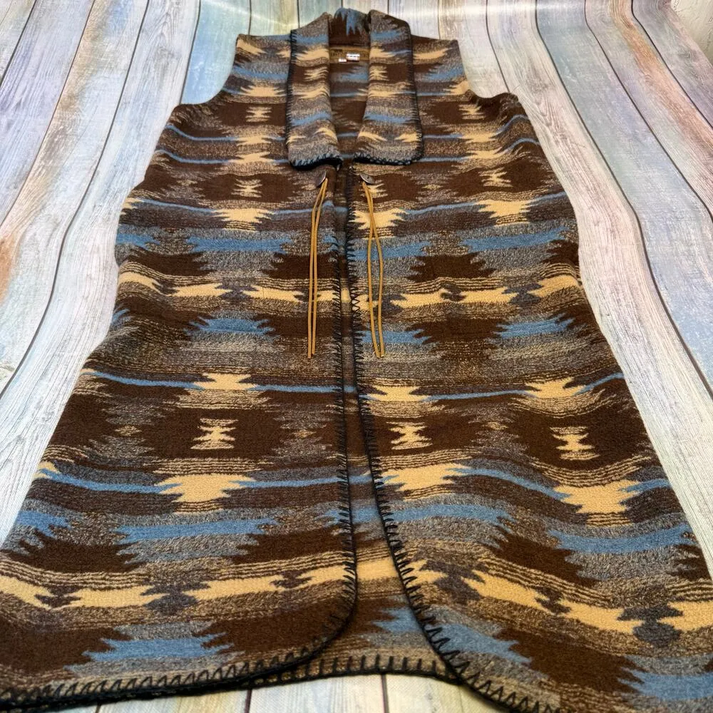 Bear Ridge Outfitters Vintage Duster Vest Jacket Medium USA Aztec Western 90s Brown - Image 9