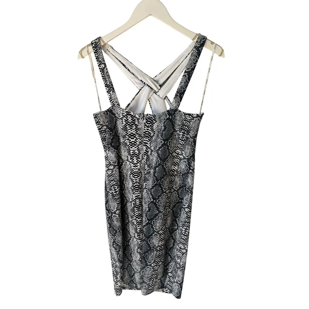 Python Print Halter Fitted Dress Medium Black - Image 2