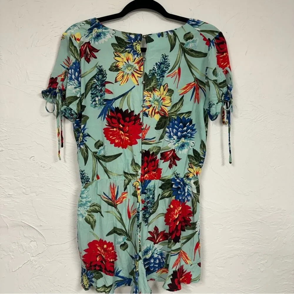 Umgee Green Floral Romper Womens S Tropical Beachy Vacation Short Sleeve Casual - Image 7