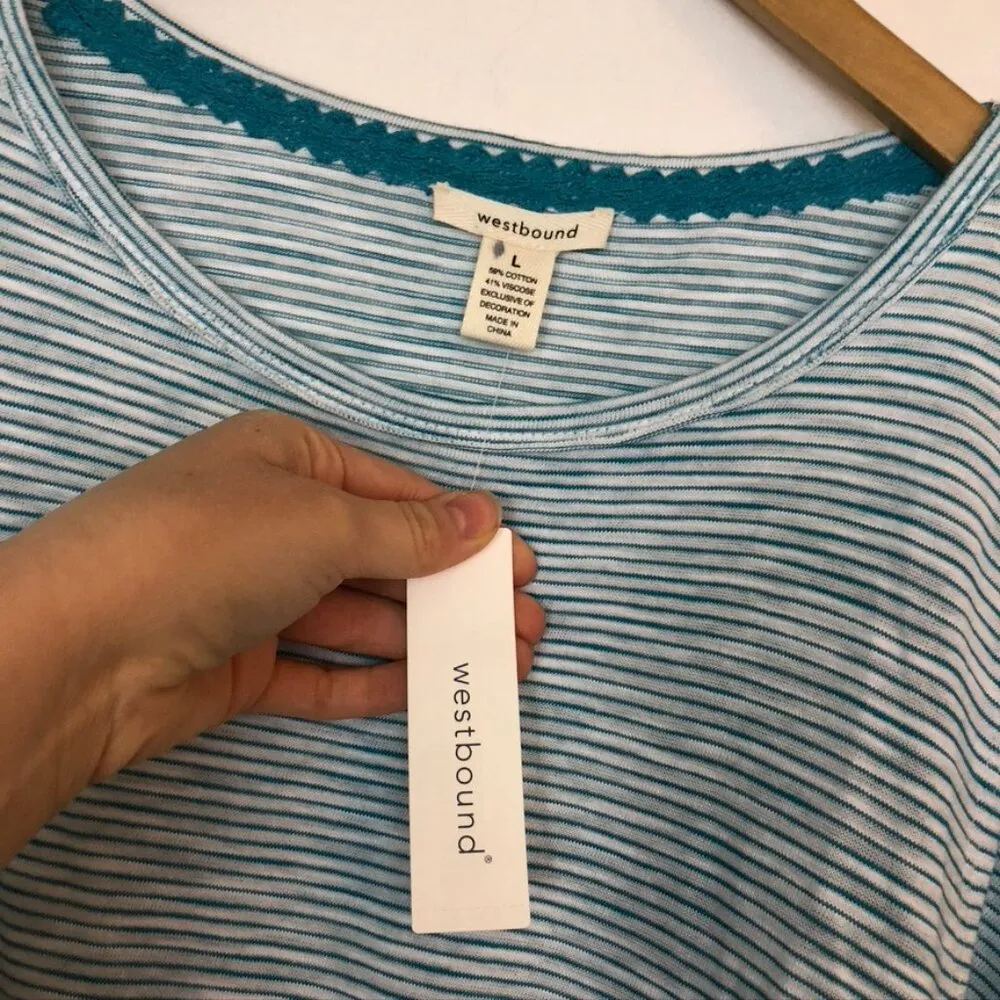 NEW NWT WESTBOUND Short Flutter Sleeve Tee Blue White Stripe Cotton Viscose Boho - Image 7
