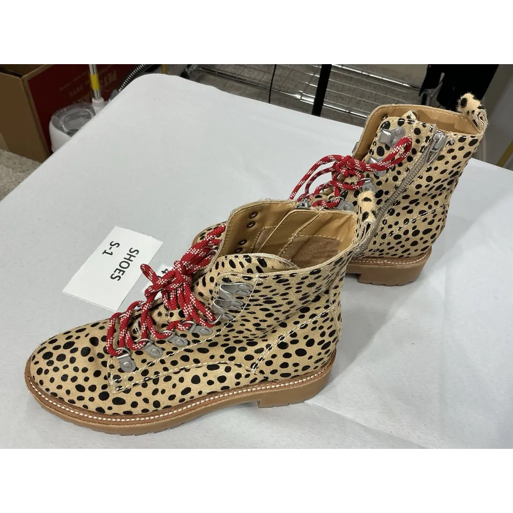 Womans Dolce Vita Combat Boots 6.5 Beige Black Polka Dot Side Zip Lace Up NWOT - Image 3