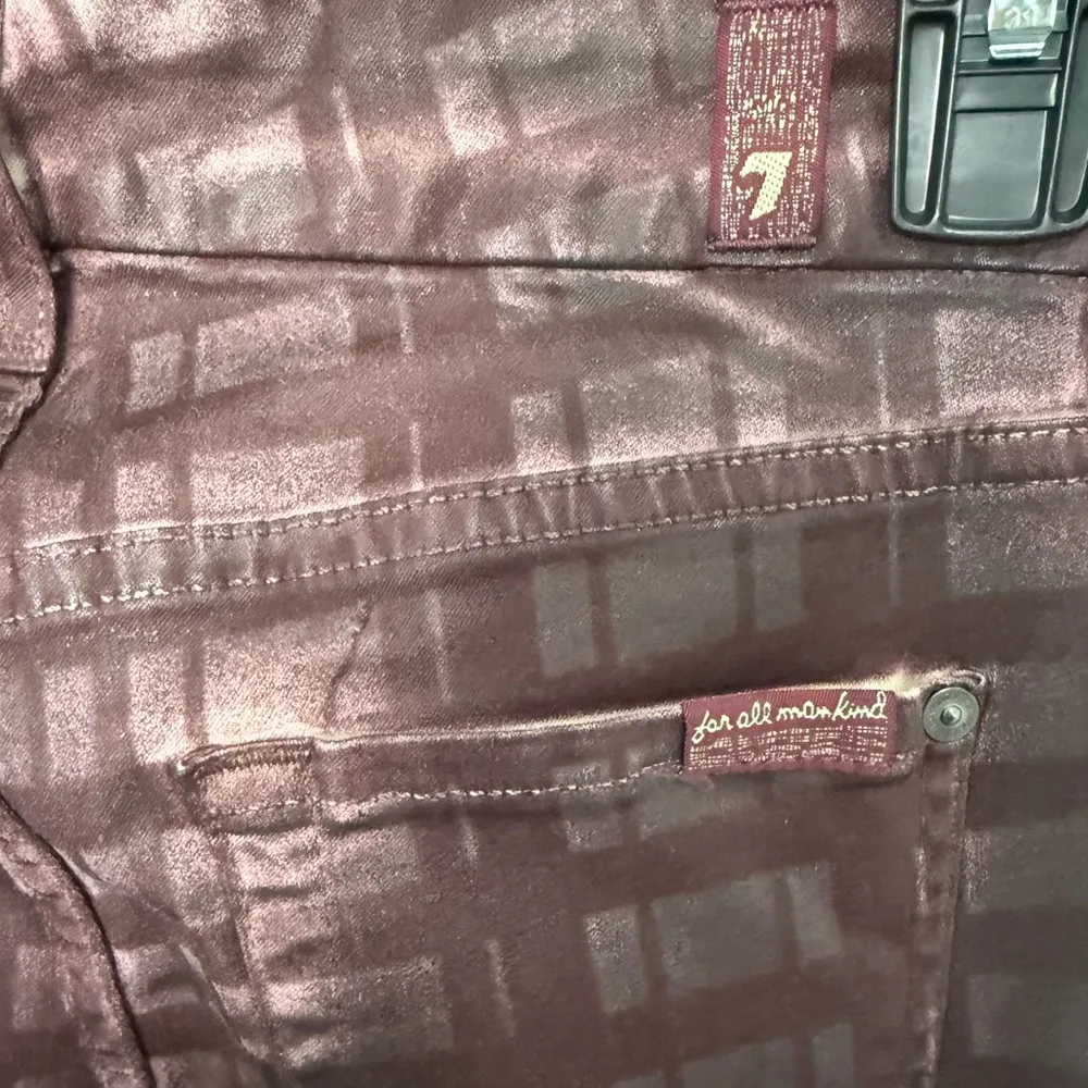 7 For All Mankind 7FAM Burgundy Plaid Laser Wax Coated Skinny Pants Jeans 26 NEW - Image 12