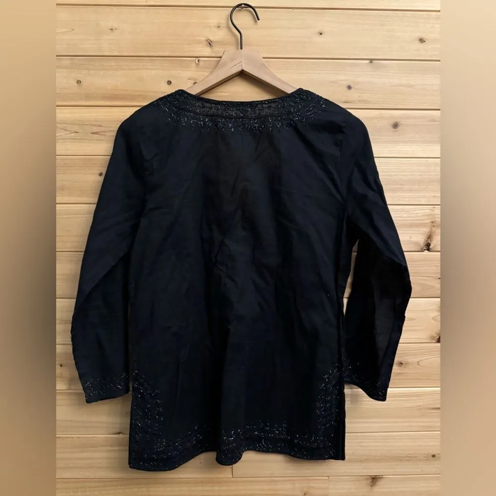 Calypso St Barth Size Small 3/4 Sleeve Tie Front Metallic Blouse - Image 9