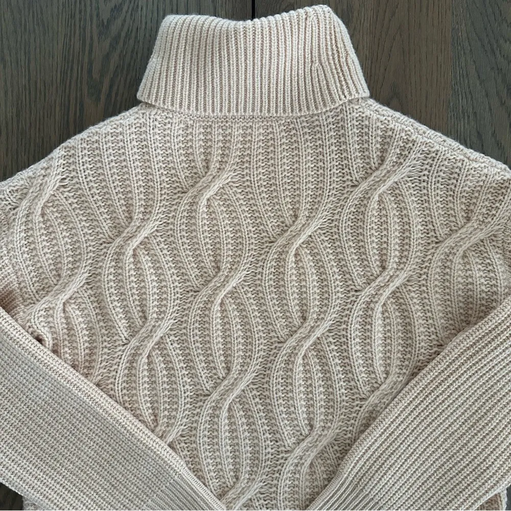 Haven Well Within 100% Cashmere Cable Knit Turtleneck Sweater Cream Ivory Medium Tan - Image 8