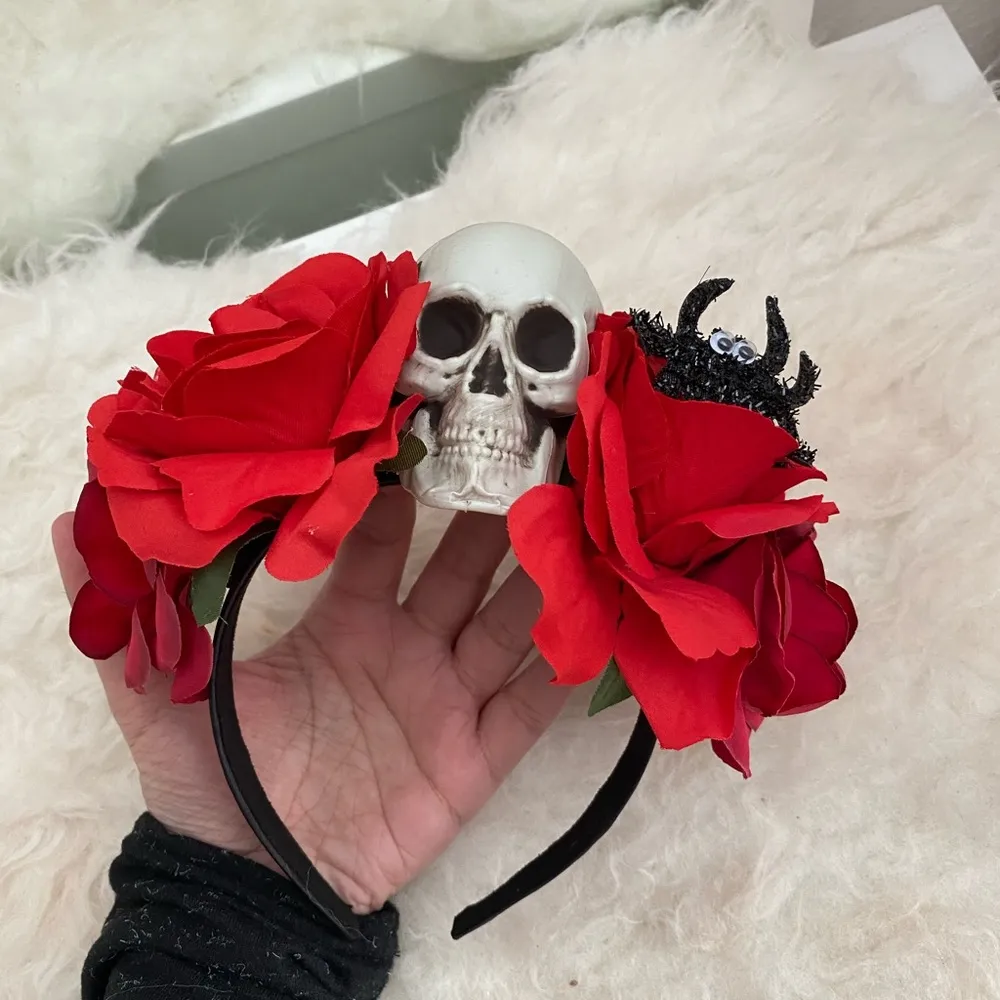 Halloween Day of the Dead Sugar Skull Skeleton Headband Costume Roses Goth - Image 2