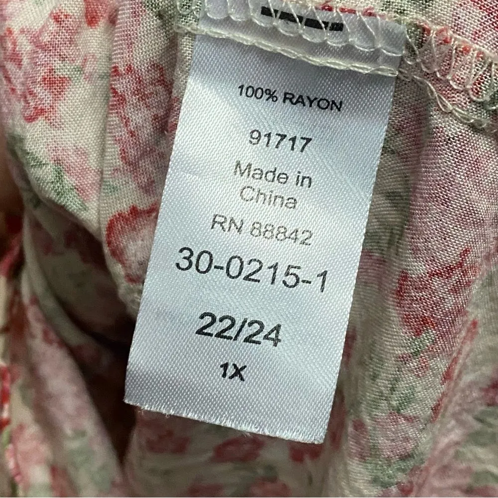 Woman Within Plus 1X 22/24 Floral Blend Button Down Rolled Up Sleeve Top Blouse - Image 11