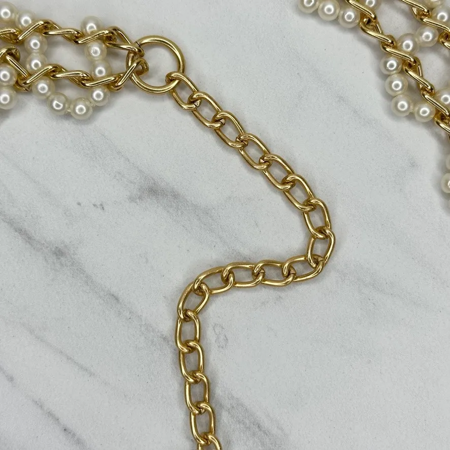 Faux Pearl Beaded Gold Tone Chain Belt XS/Small (XS/S) Elegant ✨ - Image 9