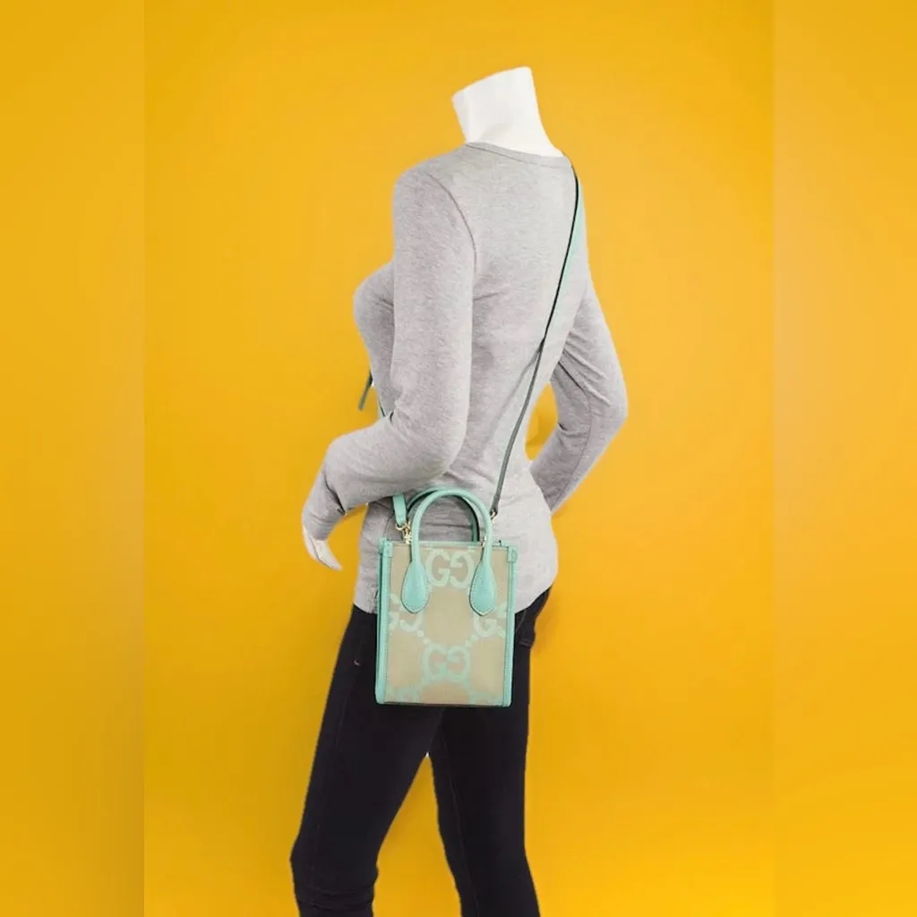 GUCCI Monogram Jumbo GG Supreme Dollar Logo Pepper Mint Calfskin Mini Tote Bag - Image 5