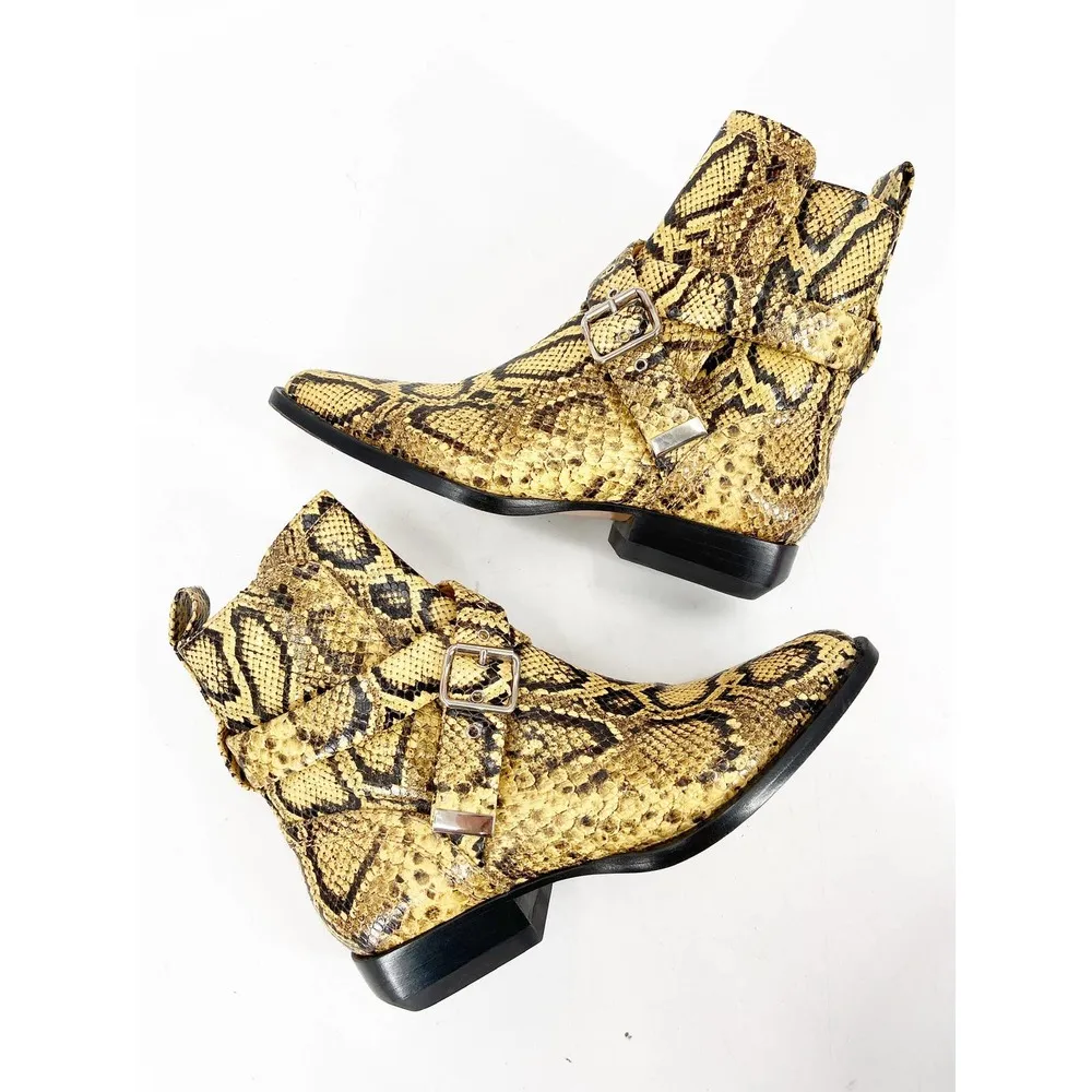 Chloe Rylee Python Snakeskin Print Leather Buckle Pointed Toe Ankle Boots 37 - Image 2