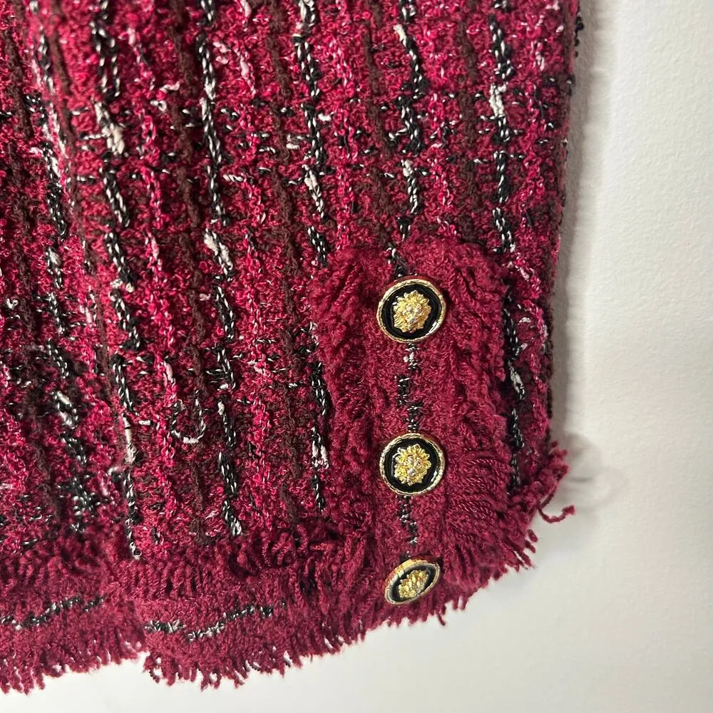 Peter PJ Jan Vintage Red Boucle Knit Jacket 6 / Medium Wool - Image 4