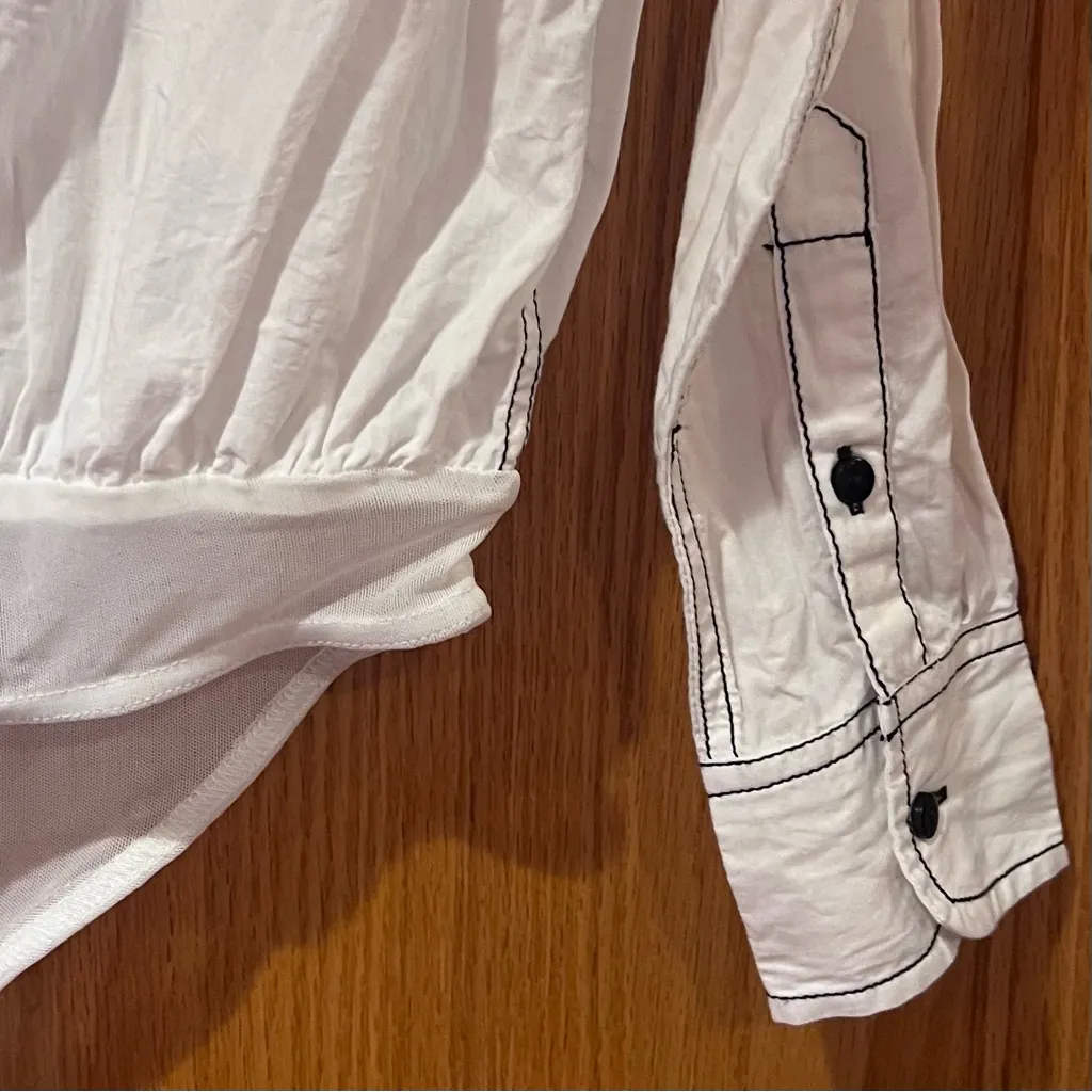 Free People Power Move‎ Bodysuit Top White with Black Contrast Stitching Size XS - Image 16