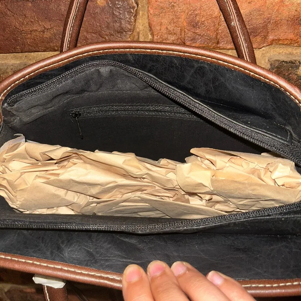 Faux Leather Italy Italian Shoulder Bag Handbag Tote Purse Black Brown Purse - Image 8