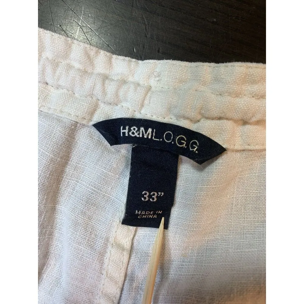 H&M‎ LOGG White Linen Blend Pants Women 33x29 Beachy Wedding Bride Resort Cruise - Image 4