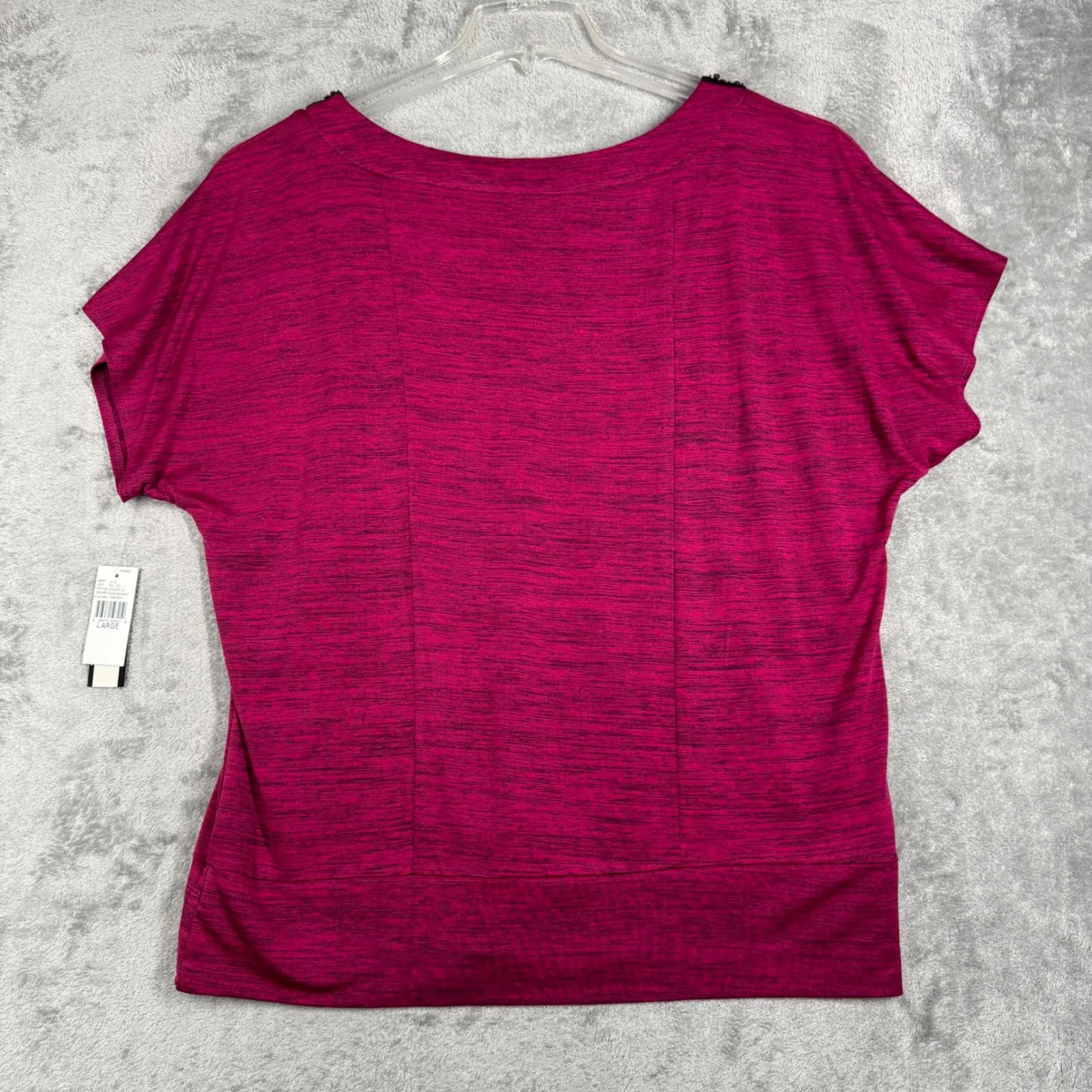 AB Studio Embellished V Neck Top Womens L Pink Magenta Short‎ Sleeve Blouse NWT - Image 3
