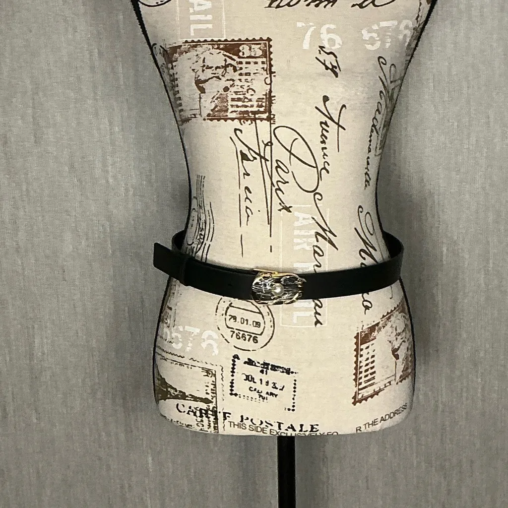 Dior Black Leather Belt with Gold Buckle and Pearl 38 inches - Image 15